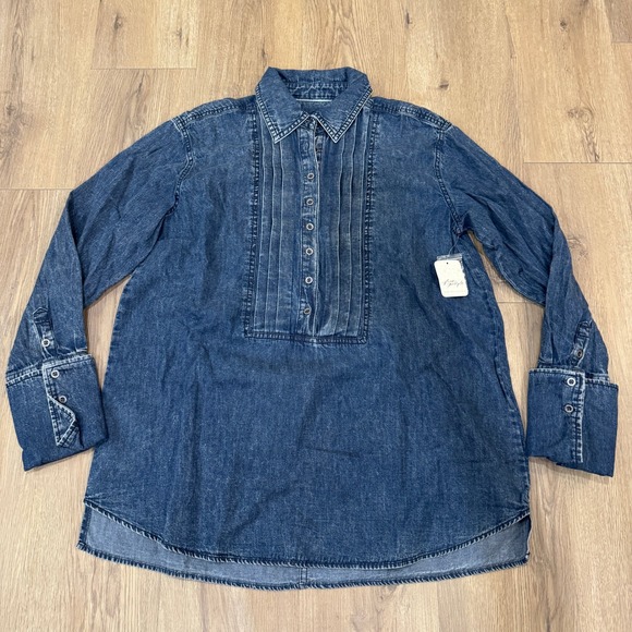 Free People We The Free After Hours Denim Top Montauk Wash Size XS NWT Oversized - Picture 4 of 11
